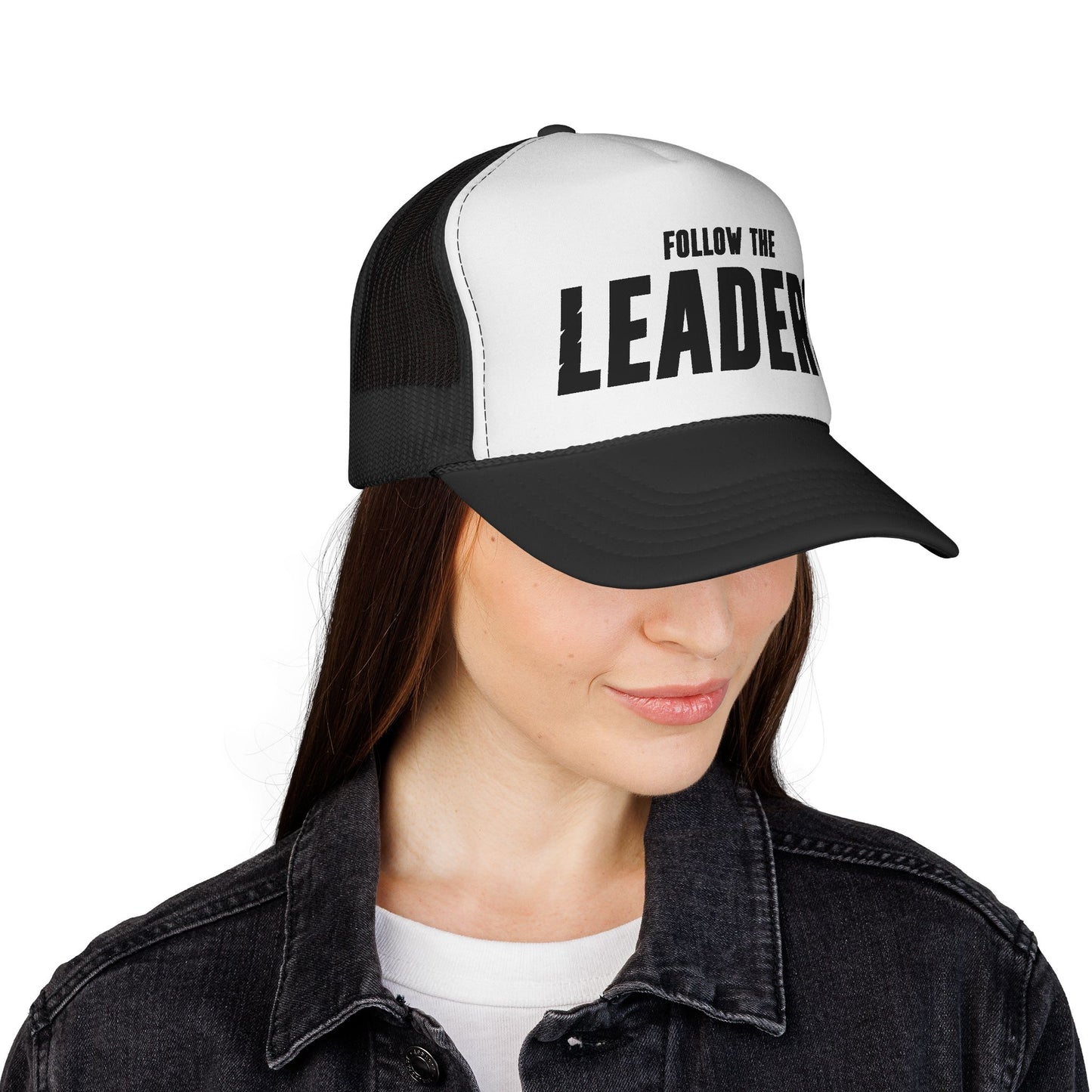 Follow The Leaders Trucker Hat Black and White