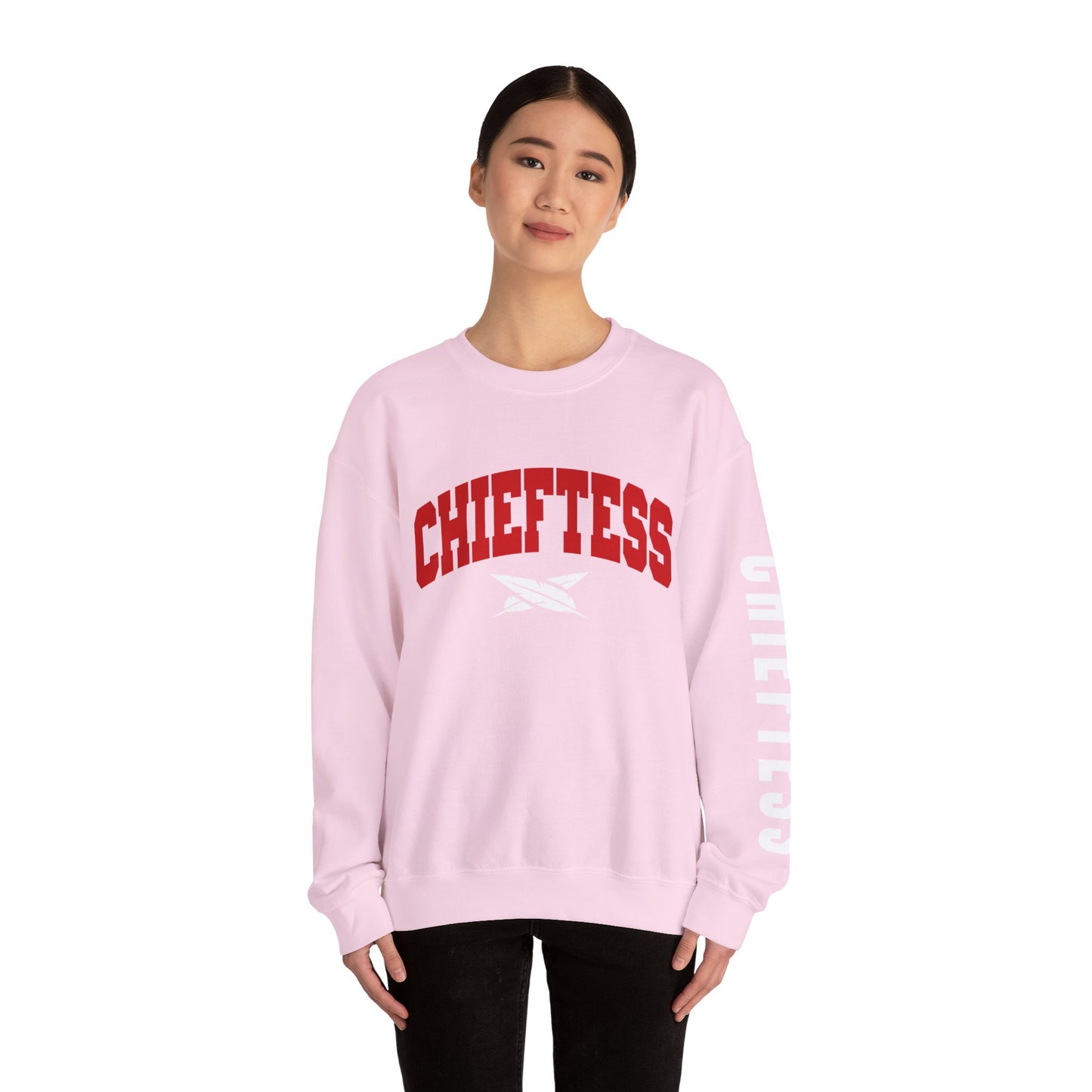 Chieftess Crewneck Sweatshirt — Bold Red Collegiate Graphic