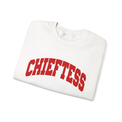 Chieftess Crewneck Sweatshirt — Bold Red Collegiate Graphic