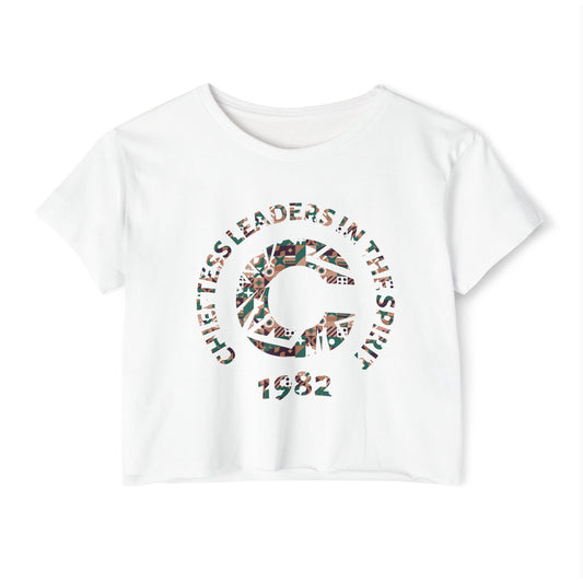 Women's Festival Crop Top — 'Chiefess Leaders in the Spirit 1982' Floral Logo Crop Tee