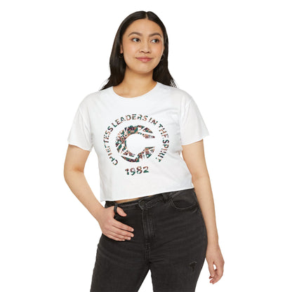 Women's Festival Crop Top — 'Chiefess Leaders in the Spirit 1982' Floral Logo Crop Tee