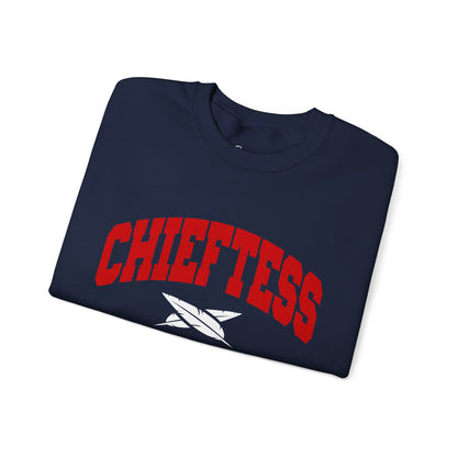 Chieftess Crewneck Sweatshirt — Bold Red Collegiate Graphic