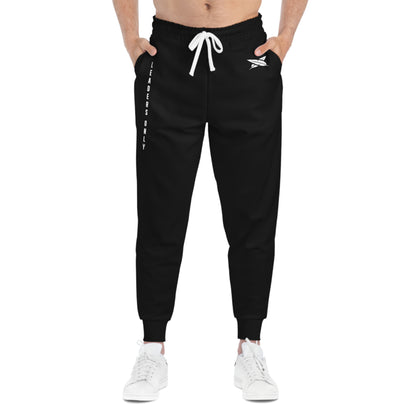 Athletic Joggers — Minimal Black Performance Sweatpants with Side Text & Wing Logo
