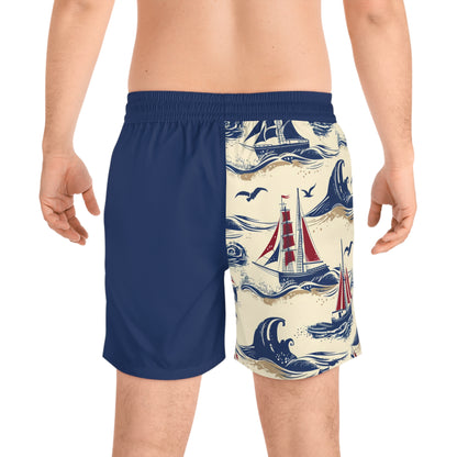 Nautical Captain Swim Shorts — Vintage Yacht Club Print