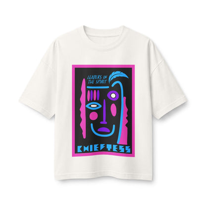 Abstract Face Graphic Tee — “Leaders in the Spirit” Neon Pink & Blue Shirt