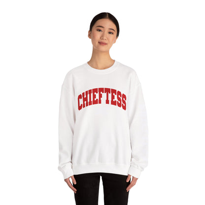Chieftess Crewneck Sweatshirt — Bold Red Collegiate Graphic