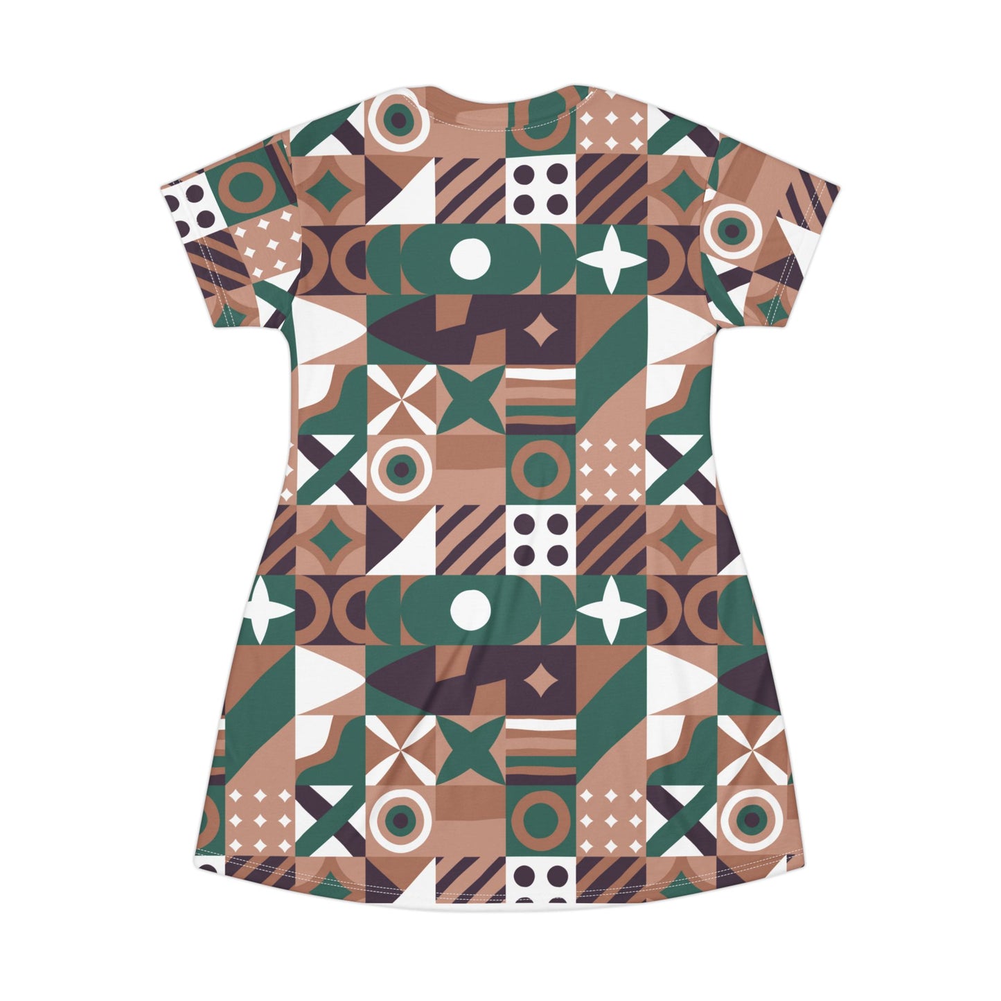 Chieftain Pattern T-Shirt Dress – Retro Earth Tone All-Over Print