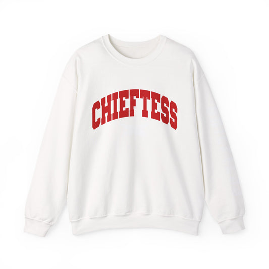Chieftess Crewneck Sweatshirt — Bold Red Collegiate Graphic