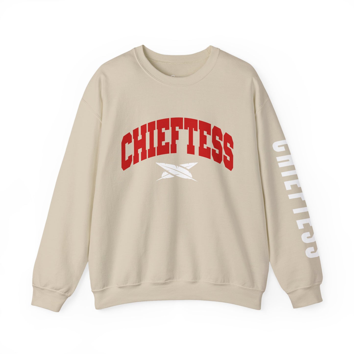 Chieftess Crewneck Sweatshirt — Bold Red Collegiate Graphic