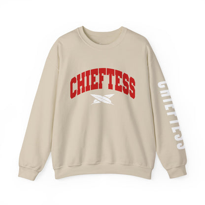 Chieftess Crewneck Sweatshirt — Bold Red Collegiate Graphic