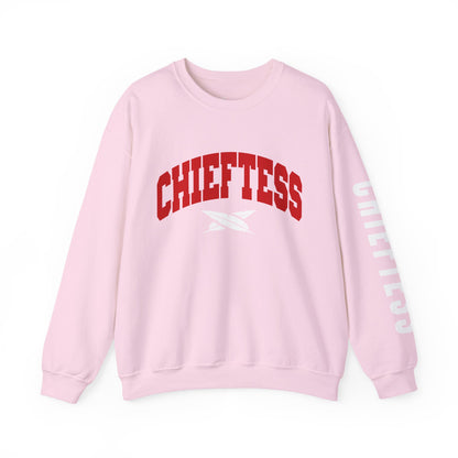 Chieftess Crewneck Sweatshirt — Bold Red Collegiate Graphic