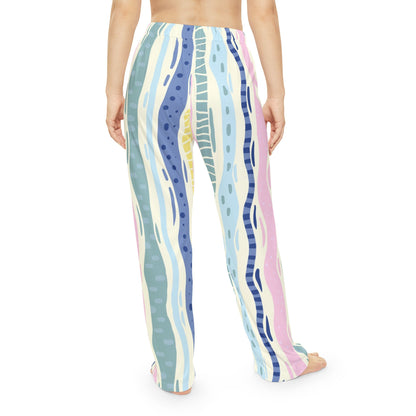Chieftess Pastel Wave Lounge Pants - Soft Striped Lounge Sleep Trousers