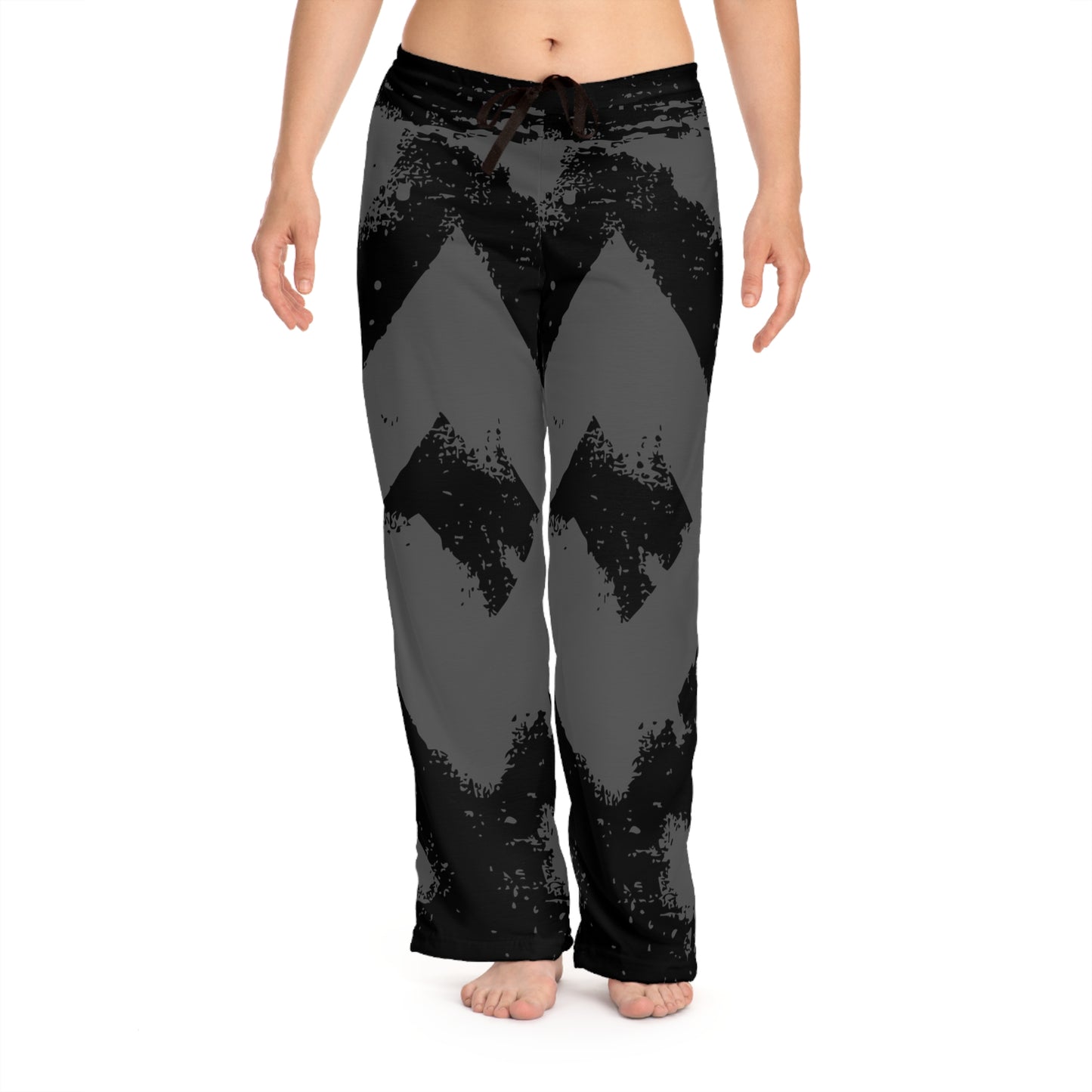 Women’s Grunge Chevron Lounge Pants — Black & Gray All-Over Print Lounge Trousers