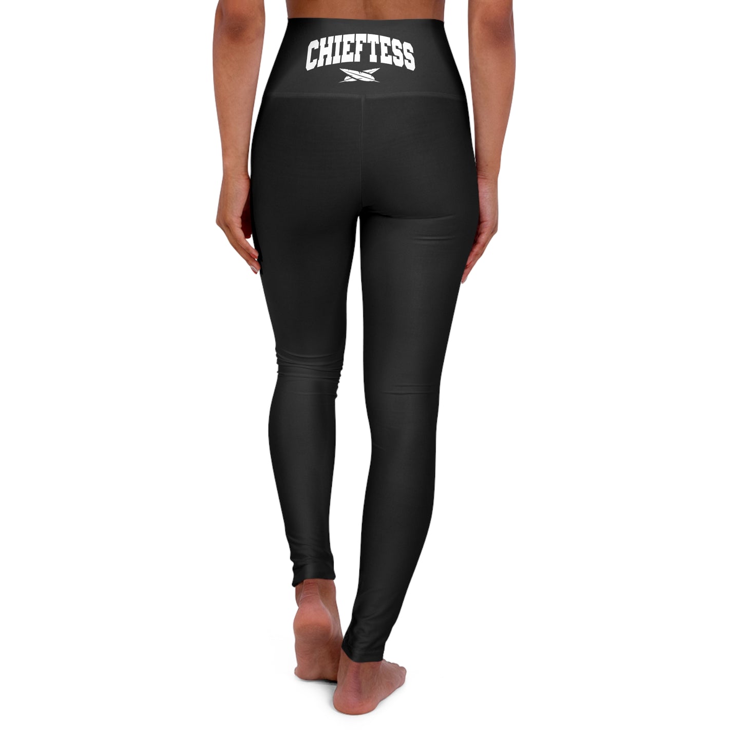 High-Waisted Yoga Leggings — 'Chieftess' Printed Waistband