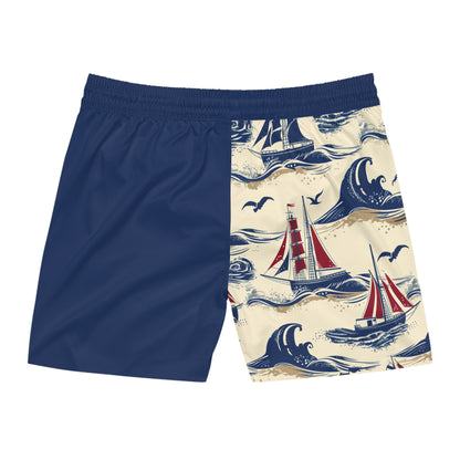 Nautical Captain Swim Shorts — Vintage Yacht Club Print