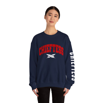 Chieftess Crewneck Sweatshirt — Bold Red Collegiate Graphic