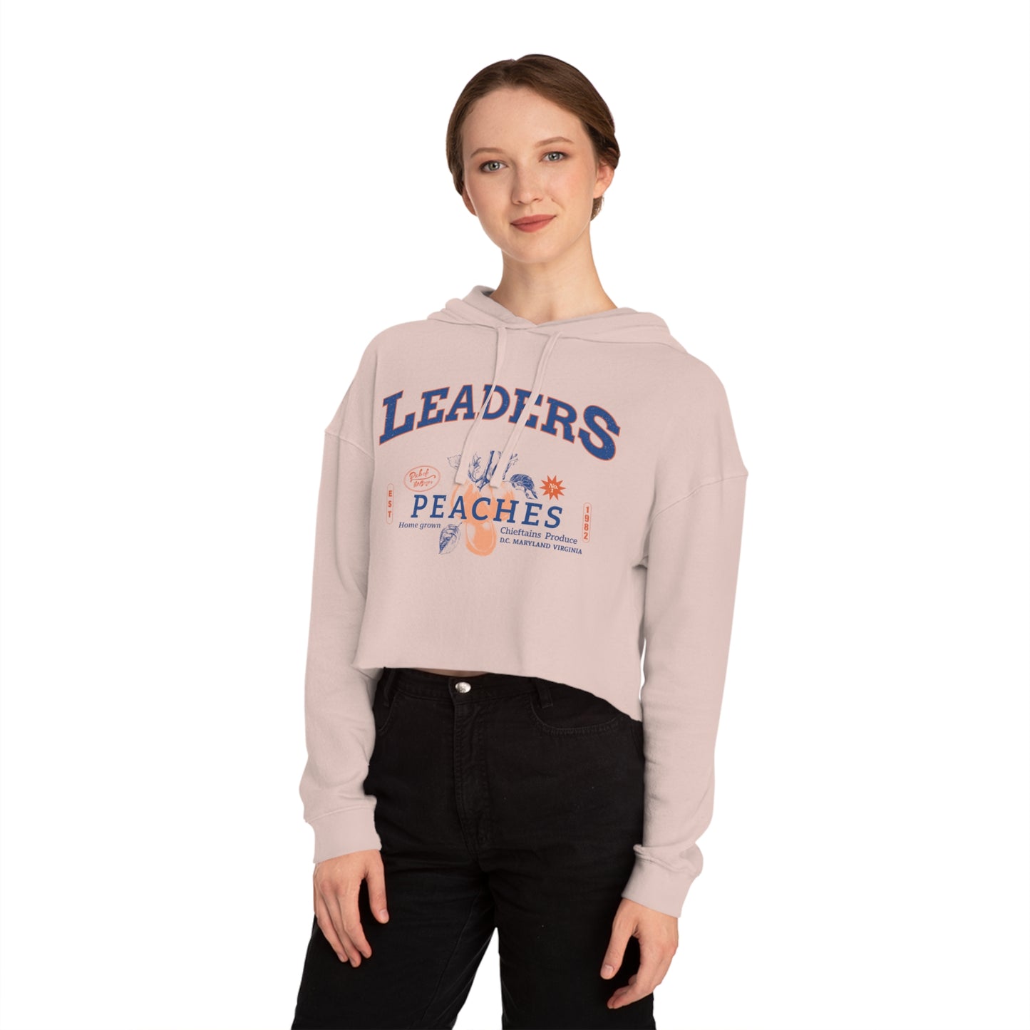 Women’s Cropped Hooded Sweatshirt with Peaches & Leaders Design