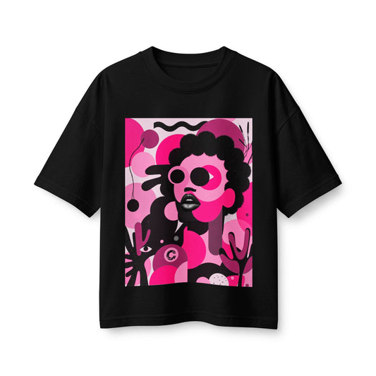 Afro Pop Art Tee — Bold Pink Retro Portrait Graphic T-Shirt
