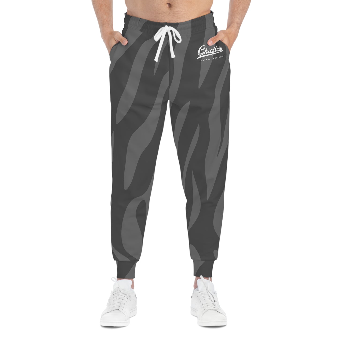 Charcoal Camo Athletic Joggers — All-Over Print Casual Track Pants