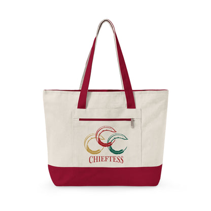 Embroidered Zip Canvas Tote Bag — 'Chieftess' & Number 37 Design
