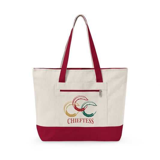 Embroidered Zip Canvas Tote Bag — 'Chieftess' & Number 37 Design