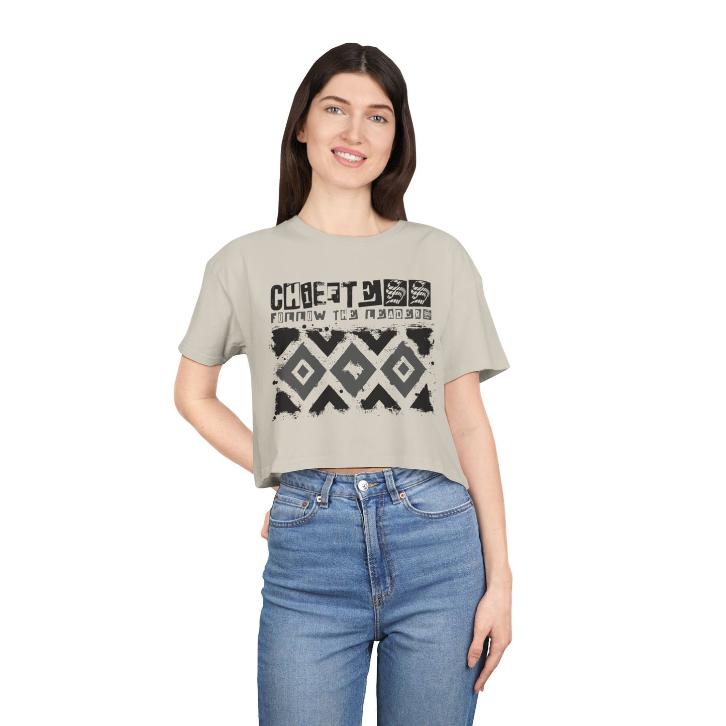 Crop Tee — Rustic Tribal Graphic "Crafted From the Ashes"