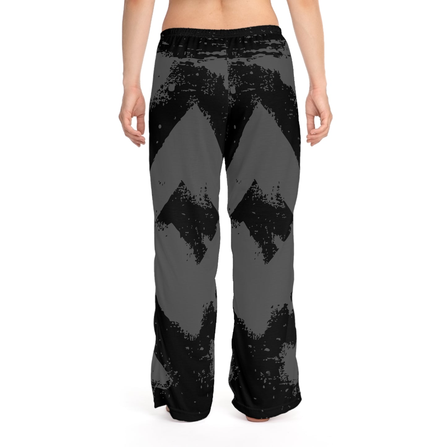 Women’s Grunge Chevron Lounge Pants — Black & Gray All-Over Print Lounge Trousers
