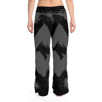 Women’s Grunge Chevron Lounge Pants — Black & Gray All-Over Print Lounge Trousers