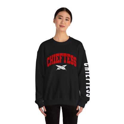 Chieftess Crewneck Sweatshirt — Bold Red Collegiate Graphic