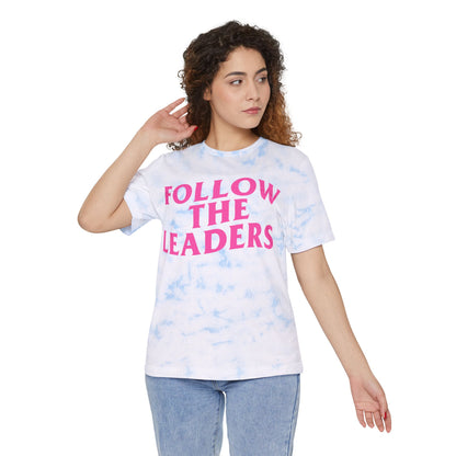 Tie-Dye T-Shirt — "FOLLOW THE LEADERS" Pink Graphic Crewneck