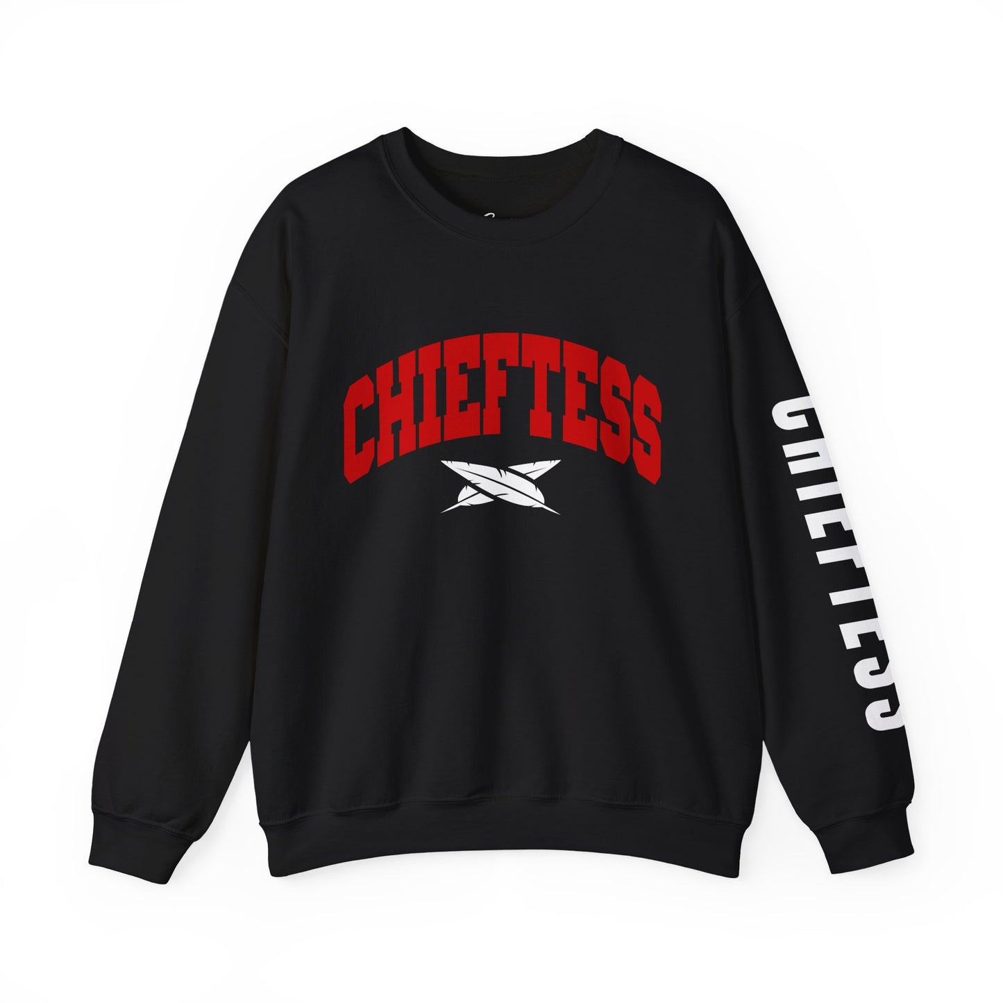 Chieftess Crewneck Sweatshirt — Bold Red Collegiate Graphic