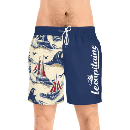 Nautical Captain Swim Shorts — Vintage Yacht Club Print