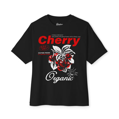Cherry Graphic Tee — Vintage Red Cherry Illustration Oversized Boxy T-Shirt