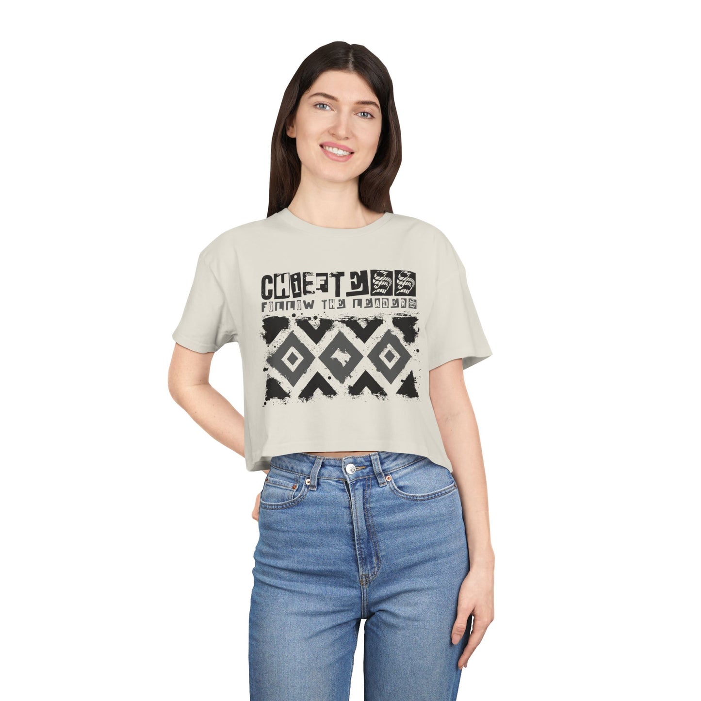 Crop Tee — Rustic Tribal Graphic "Crafted From the Ashes"