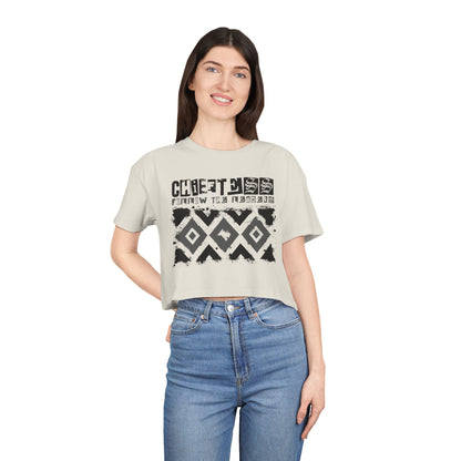 Crop Tee — Rustic Tribal Graphic "Crafted From the Ashes"