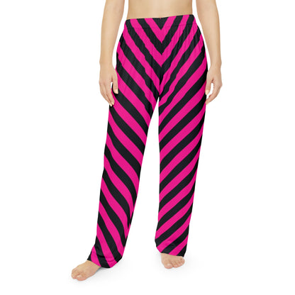 Women's Pink & Black Diagonal Stripe Lounge Pants — Cozy Lounge Sleepwear