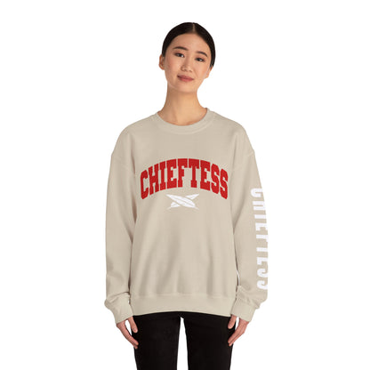 Chieftess Crewneck Sweatshirt — Bold Red Collegiate Graphic