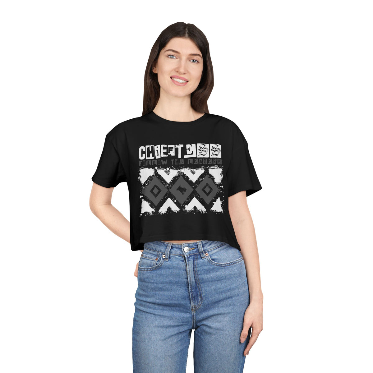 Crop Tee — Rustic Tribal Graphic "Crafted From the Ashes"