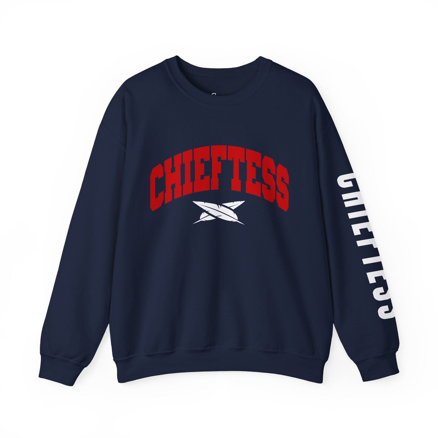 Chieftess Crewneck Sweatshirt — Bold Red Collegiate Graphic