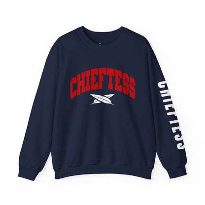 Chieftess Crewneck Sweatshirt — Bold Red Collegiate Graphic